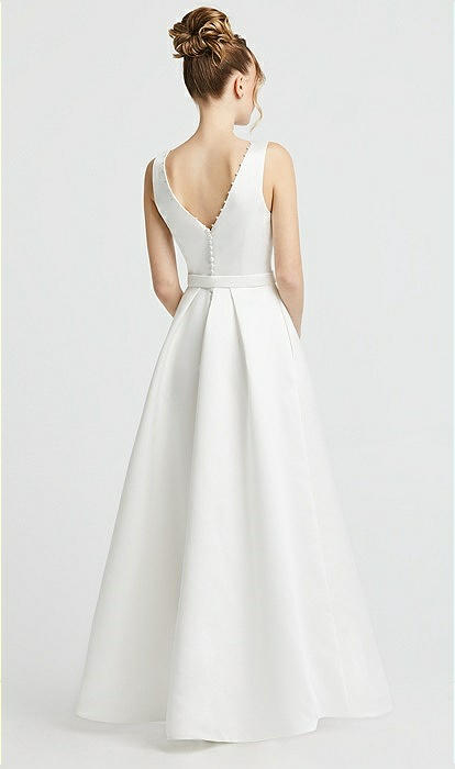 Pearl-trimmed Deep V-neck Satin Wedding Bridesmaid Dress With Pockets In  Off White | The Dessy Group