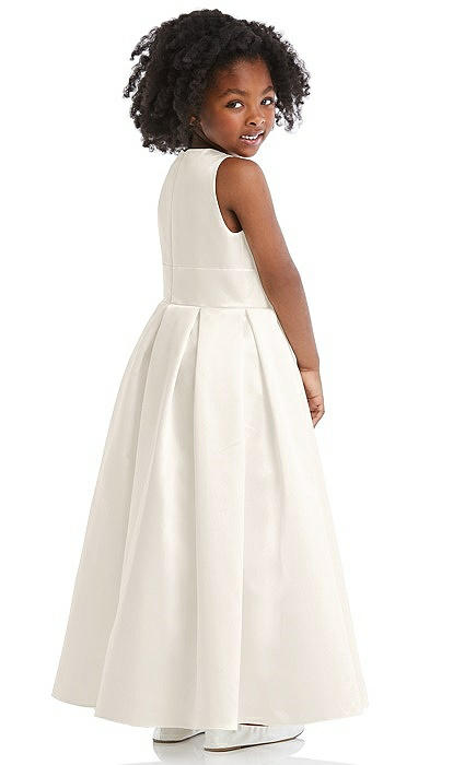 Sleeveless Pleated Skirt Satin Flower Girl Dress In Ivory | The Dessy Group