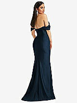 Alt View 3 Thumbnail - Midnight Navy Off-the-Shoulder Corset Stretch Satin Mermaid Dress with Slight Train
