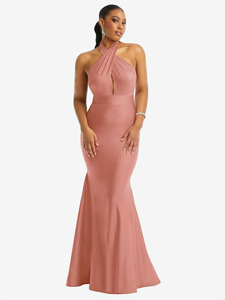 Draped Twist Halter Tie-back Midi Bridesmaid Dress - Paloma In Silver Dove  | The Dessy Group