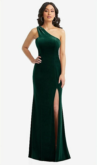 slim fit dress slacks Designer Dark Green Velvet One shoulder Long Mermaid Prom Party Dresse –  Newinlook