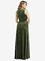 Rear View Thumbnail - Olive Green Deep V-Neck Sleeveless Velvet Maxi Dress with Pockets