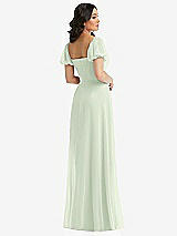 Rear View Thumbnail - Mint Green Puff Sleeve Chiffon Maxi Dress with Front Slit