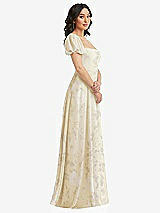 Side View Thumbnail - Butter Yellow Floral Puff Sleeve Chiffon Maxi Dress with Front Slit