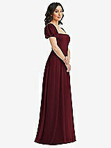 Side View Thumbnail - Cabernet Puff Sleeve Chiffon Maxi Dress with Front Slit