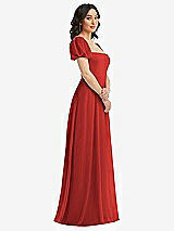 Side View Thumbnail - Poppy Red Puff Sleeve Chiffon Maxi Dress with Front Slit
