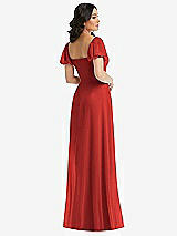 Rear View Thumbnail - Poppy Red Puff Sleeve Chiffon Maxi Dress with Front Slit