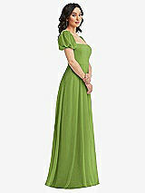 Side View Thumbnail - Peridot Green Puff Sleeve Chiffon Maxi Dress with Front Slit
