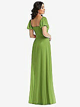 Rear View Thumbnail - Peridot Green Puff Sleeve Chiffon Maxi Dress with Front Slit