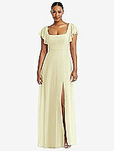 Alt View 1 Thumbnail - Butter Yellow Flutter Sleeve Scoop Open-Back Chiffon Maxi Dress