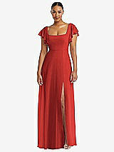 Alt View 1 Thumbnail - Poppy Red Flutter Sleeve Scoop Open-Back Chiffon Maxi Dress