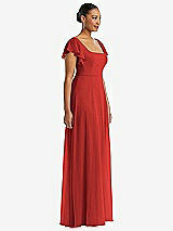 Side View Thumbnail - Poppy Red Flutter Sleeve Scoop Open-Back Chiffon Maxi Dress