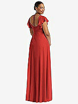 Rear View Thumbnail - Poppy Red Flutter Sleeve Scoop Open-Back Chiffon Maxi Dress