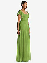 Side View Thumbnail - Peridot Green Flutter Sleeve Scoop Open-Back Chiffon Maxi Dress