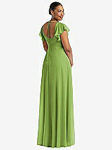Rear View Thumbnail - Peridot Green Flutter Sleeve Scoop Open-Back Chiffon Maxi Dress