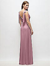 Rear View Thumbnail - Dusty Pink Plunge Neckline Bow Shoulder Empire Waist Chiffon Maxi Dress