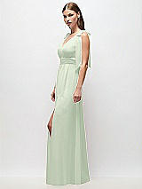 Side View Thumbnail - Mint Green Plunge Neckline Bow Shoulder Empire Waist Chiffon Maxi Dress