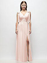 Front View Thumbnail - Blush Plunge Neckline Bow Shoulder Empire Waist Chiffon Maxi Dress