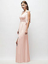 Side View Thumbnail - Blush Plunge Neckline Bow Shoulder Empire Waist Chiffon Maxi Dress