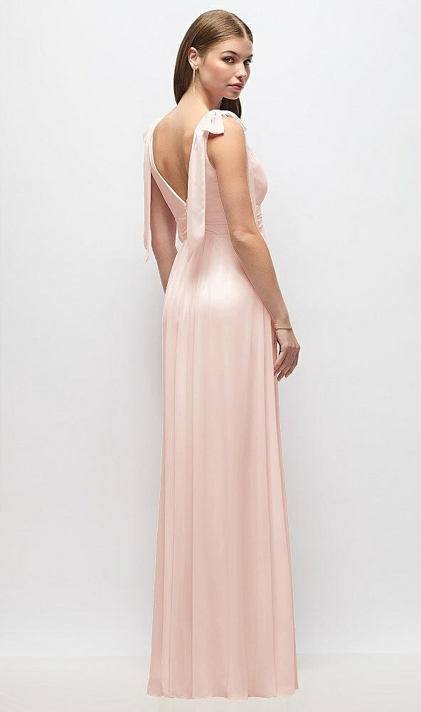Back View - Blush Plunge Neckline Bow Shoulder Empire Waist Chiffon Maxi Dress