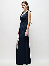Side View Thumbnail - Midnight Navy Plunge Neckline Bow Shoulder Empire Waist Chiffon Maxi Dress