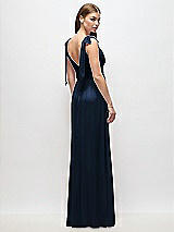 Rear View Thumbnail - Midnight Navy Plunge Neckline Bow Shoulder Empire Waist Chiffon Maxi Dress