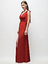 Side View Thumbnail - Poppy Red Plunge Neckline Bow Shoulder Empire Waist Chiffon Maxi Dress