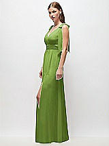 Side View Thumbnail - Peridot Green Plunge Neckline Bow Shoulder Empire Waist Chiffon Maxi Dress