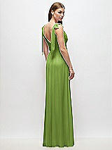 Rear View Thumbnail - Peridot Green Plunge Neckline Bow Shoulder Empire Waist Chiffon Maxi Dress