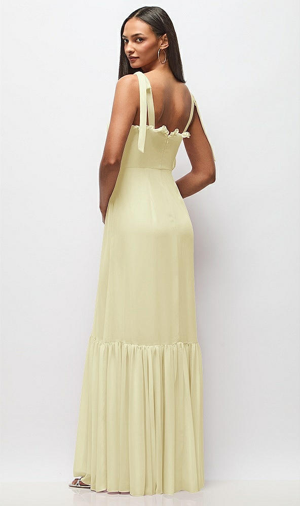 Back View - Butter Yellow Tie-Shoulder Bustier Bodice Ruffle-Hem Maxi Dress