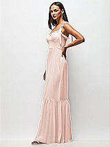 Side View Thumbnail - Blush Tie-Shoulder Bustier Bodice Ruffle-Hem Maxi Dress