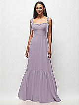 Front View Thumbnail - Lilac Haze Tie-Shoulder Bustier Bodice Ruffle-Hem Maxi Dress
