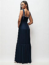 Rear View Thumbnail - Midnight Navy Tie-Shoulder Bustier Bodice Ruffle-Hem Maxi Dress