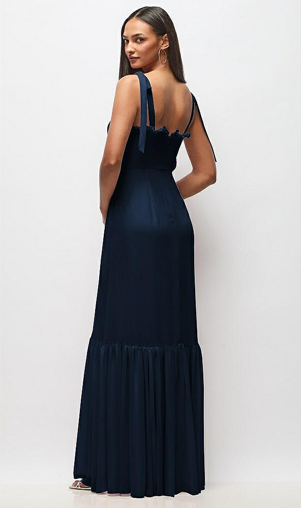 Back View - Midnight Navy Tie-Shoulder Bustier Bodice Ruffle-Hem Maxi Dress