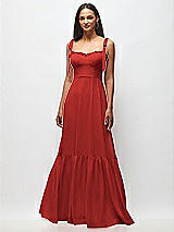 Front View Thumbnail - Poppy Red Tie-Shoulder Bustier Bodice Ruffle-Hem Maxi Dress