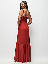 Rear View Thumbnail - Poppy Red Tie-Shoulder Bustier Bodice Ruffle-Hem Maxi Dress