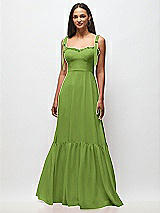 Front View Thumbnail - Peridot Green Tie-Shoulder Bustier Bodice Ruffle-Hem Maxi Dress