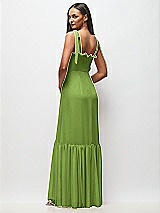Rear View Thumbnail - Peridot Green Tie-Shoulder Bustier Bodice Ruffle-Hem Maxi Dress