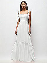 Front View Thumbnail - White Tie-Shoulder Bustier Bodice Ruffle-Hem Maxi Dress