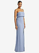 Side View Thumbnail - Sky Blue Strapless Overlay Bodice Crepe Maxi Dress with Front Slit