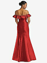 Alt View 5 Thumbnail - Poppy Red Off-the-Shoulder Ruffle Neck Satin Trumpet Gown