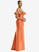 Alt View 4 Thumbnail - Portofino Orange Off-the-Shoulder Ruffle Neck Satin Trumpet Gown