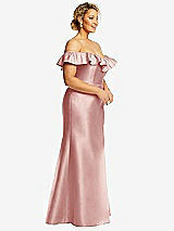 Side View Thumbnail - Rose Off-the-Shoulder Ruffle Neck Satin Trumpet Gown