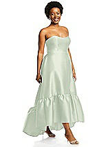 Alt View 2 Thumbnail - Mint Green Strapless Deep Ruffle Hem Satin High Low Dress with Pockets
