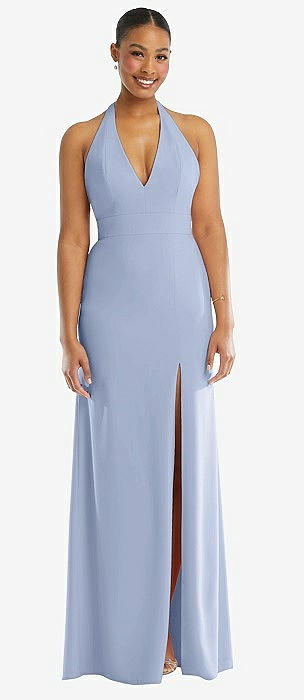 slim fit dress slacks Sexy Mermaid Halter V-Neck Side Slit Stretchy Jersey Long Formal Bridesmaid  Dresses- ChicSew – chicsewuk main image 1