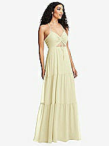 Alt View 1 Thumbnail - Butter Yellow Drawstring Bodice Gathered Tie Open-Back Maxi Dress with Tiered Skirt