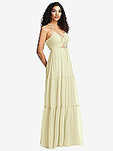 Side View Thumbnail - Butter Yellow Drawstring Bodice Gathered Tie Open-Back Maxi Dress with Tiered Skirt