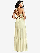Rear View Thumbnail - Butter Yellow Drawstring Bodice Gathered Tie Open-Back Maxi Dress with Tiered Skirt