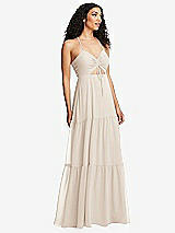 Alt View 1 Thumbnail - Oat Drawstring Bodice Gathered Tie Open-Back Maxi Dress with Tiered Skirt
