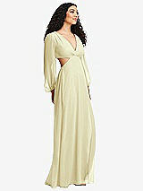 Side View Thumbnail - Butter Yellow Long Puff Sleeve Cutout Waist Chiffon Maxi Dress 